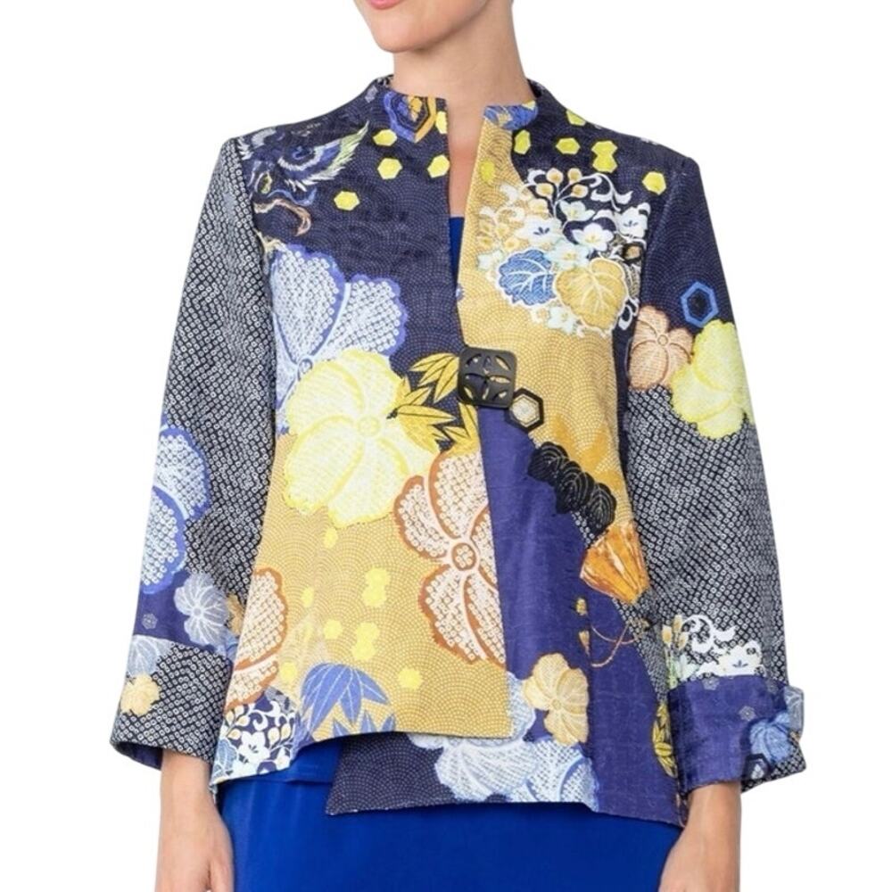 IC Collection Royal Blue Asymmetric One Button Jacket, XXL